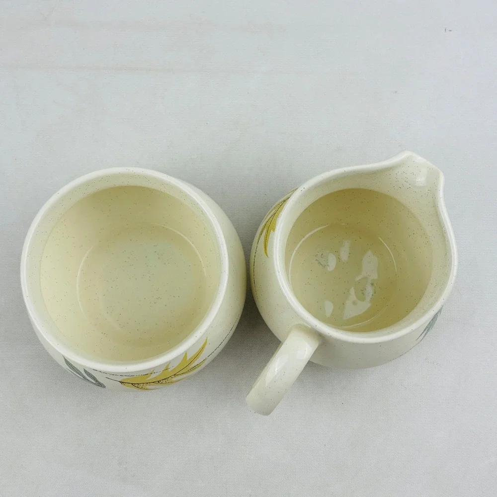Franciscan Autumn Sugar Creamer Set Speckled‎ Leaves Bowl Lid MCM Vintage